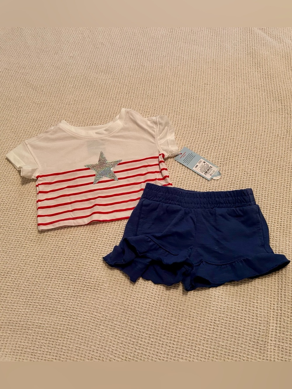 Cat & Jack Baby Girl 12m Patriotic Outfit Set July 4th Red White Blue Star NWT